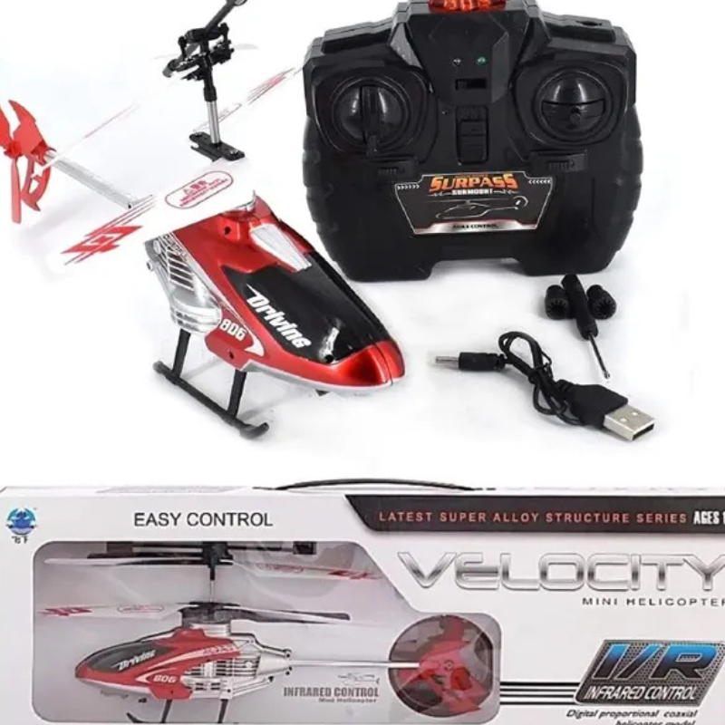 Remote Control 2.5 Channel Velocity Rechargeable Helicopter - Infrared Control - Size Approx. 12 inches - Red